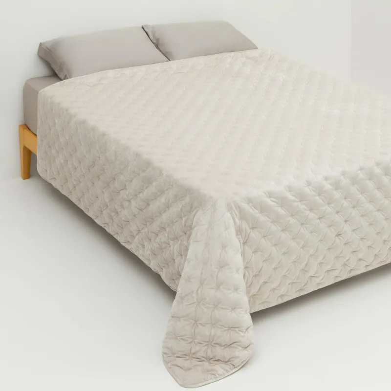 Төсек жапқыш, 220х240 см, сырылған, барқыт/микрофибра, сүт түстес, Сызықтар, Stitch velvet