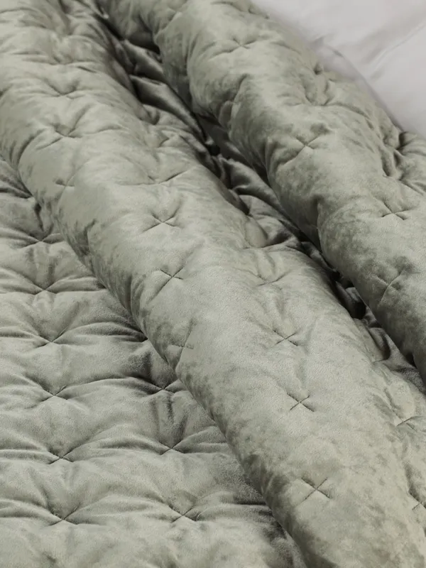 Төсек жапқыш, 220x240 см, сырма, ши барқыт/микрофибра, жасыл, Сызықтар, Stitch velvet, image-2