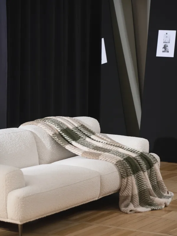 Плед, 130х170 см, шерпа, бежево-зеленый, Клетка, Hazel, image-4