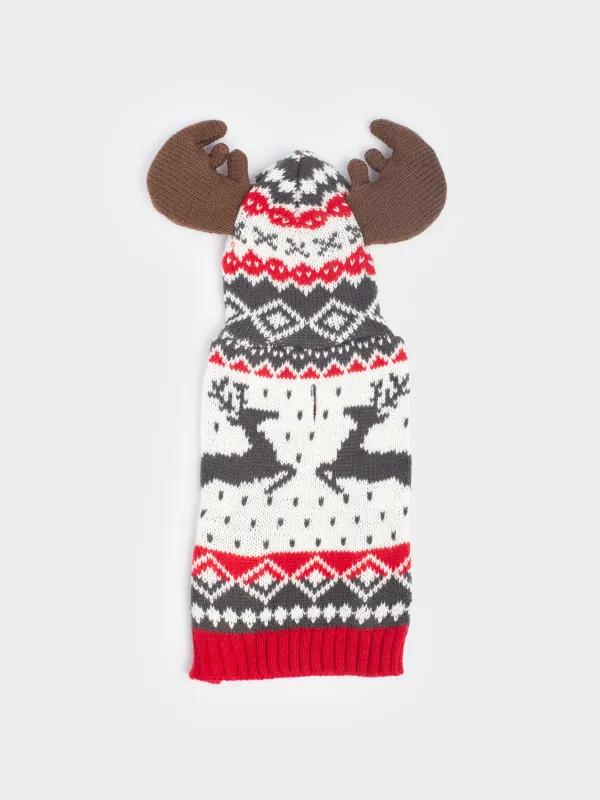 Свитер для животных, 32 см, р. S, с капюшоном, акрил, бело-красный, Зимний узор, Fashion pet, image-1