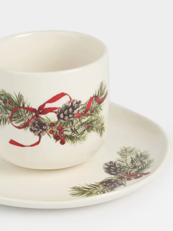 Шай жұбы, 2 адам, 4 зат, 250 мл, фарфор N, ақ, дақты, Шырша бүршіктері мен шетен, Rowan delice, image-2