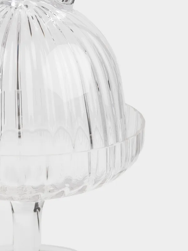 Блюдо на ножке, 12х24 см, с крышкой, стекло Р, Ушки кролика, Camellia, image-1