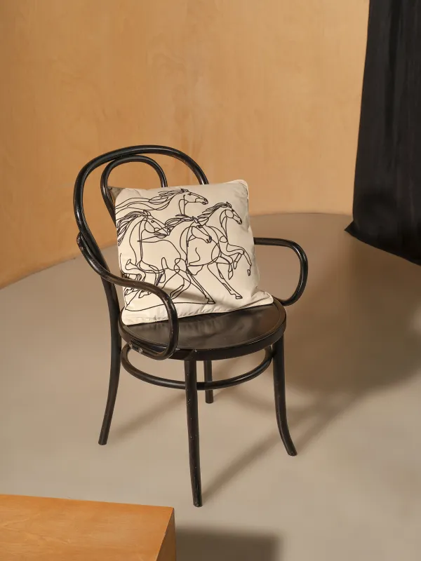 Сәндік жастық, 45х45 см, барқыт, сүтті қара, Жылқылар, Velvet, image-6