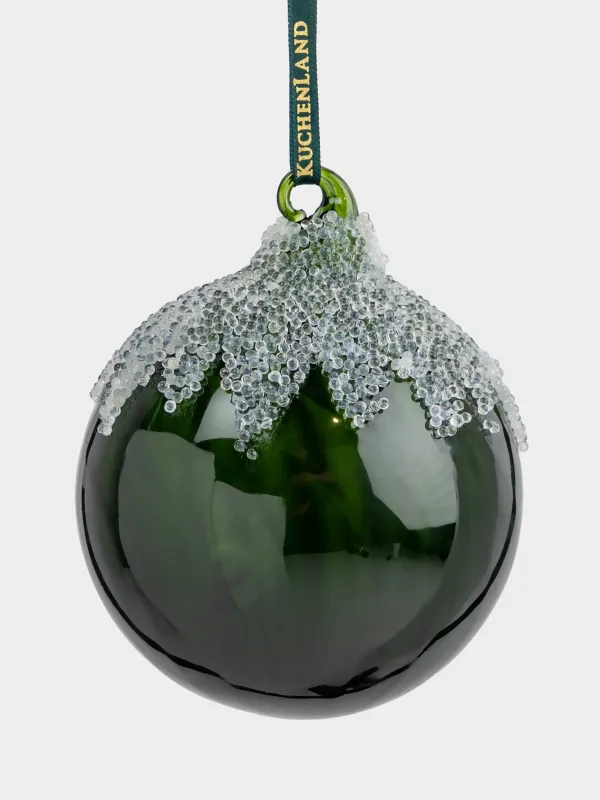 Игрушка елочная, 8 см, стекло, зеленая, Шар с изморозью, Ball sparkle, image-0