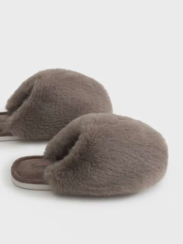 Әйелдерге тәпішкелері, үйге арналған, өлшемі 36-37, жасанды үлбір/барқыт, қоңыр, Bushy, image-3