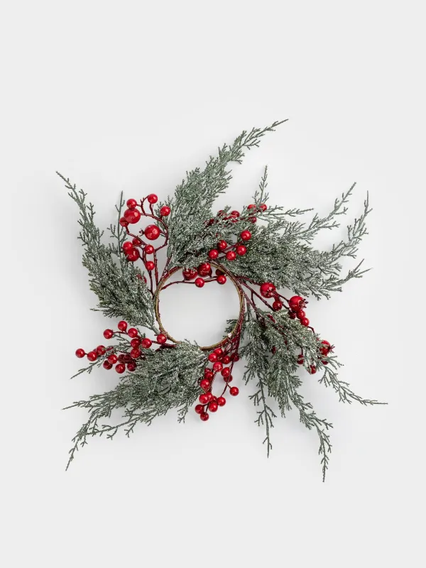 Сәндік гүл шоғы, 8/45 см, пластик/пенопласт, Қызыл жидектері бар қылқан инелер, Red berry, image-0