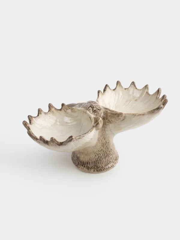 Бөлімдері бар тәрелке, 32х16 см, 2 бөлім, керамика, сүт түстес және қоңыр, Бұлан, Moose story, image-4