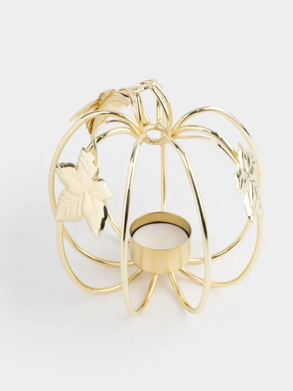 Шам ұстағыш, 13х17 см, шай шамына арналған, тұтқасы бар, металл, алтын, Асқабақ, Twist gold, image-3