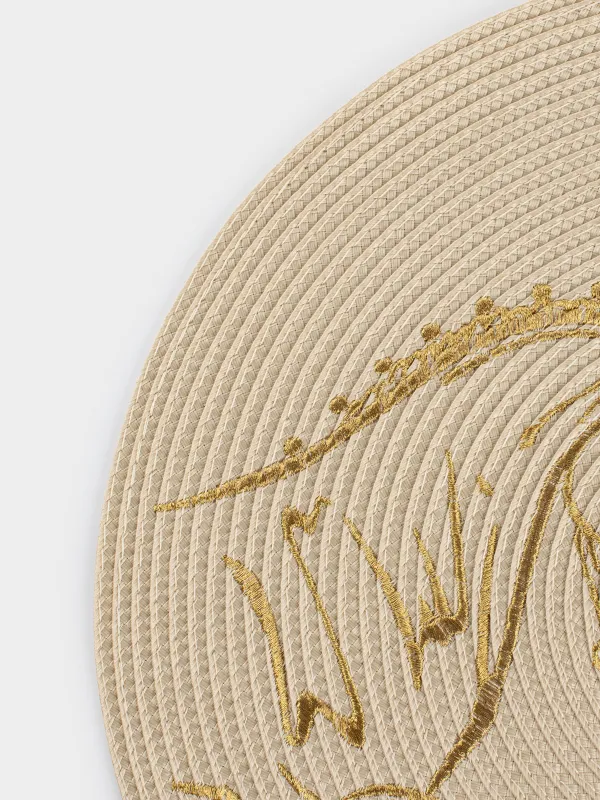 Салфетка под приборы, 38 см, полиэстер, круглая, молочная, Лошади, Circle embroidery, image-4