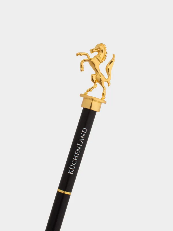 Ручка шариковая, 15 см, с фигуркой, сталь, черная, Конь, Draw figure, image-2