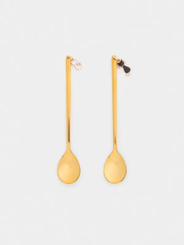 Десерт қасығы, 14 см, 2 дана, болат, алтын, Мысықтар, Cat, image-0