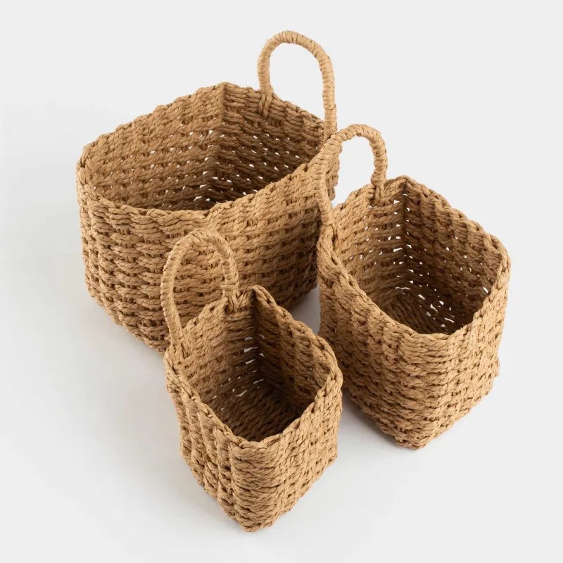 Набор корзин для хранения, 3 шт, плетеный, целлюлоза, квадратный, Braided, image-2