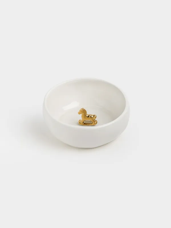 Салатник, 15х6 см, 560 мл, керамика D, бело-золотистый, Лошадка-качалка внутри, Horse gold, image-0