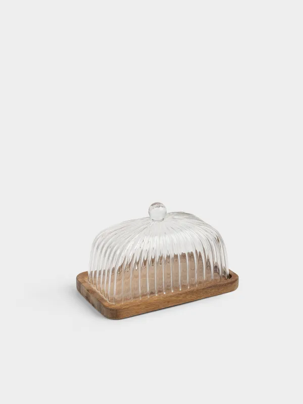 Масленка, 17 см, дерево/стекло Р, прямоугольная, Ribby wood, image-1
