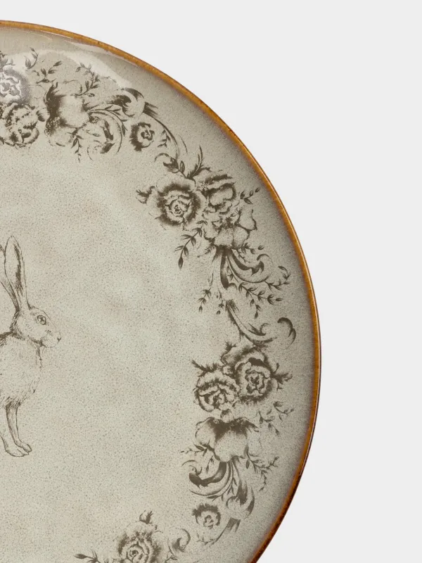 Түскі ас тәрелкесі, 27 см, керамика, сарғылт-қоңыр, Гүлдері бар қоян, Rustic Easter, image-1