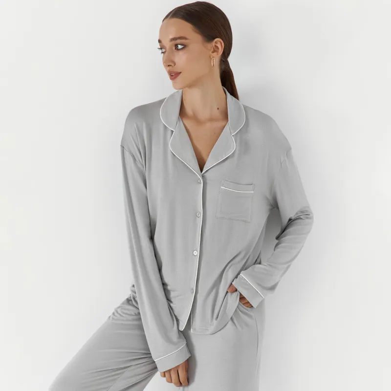 Әйелдерге арналған жейде, үйге арналған, Өлшемі L, ұзын жеңді, вискоза, сұр, Lucy