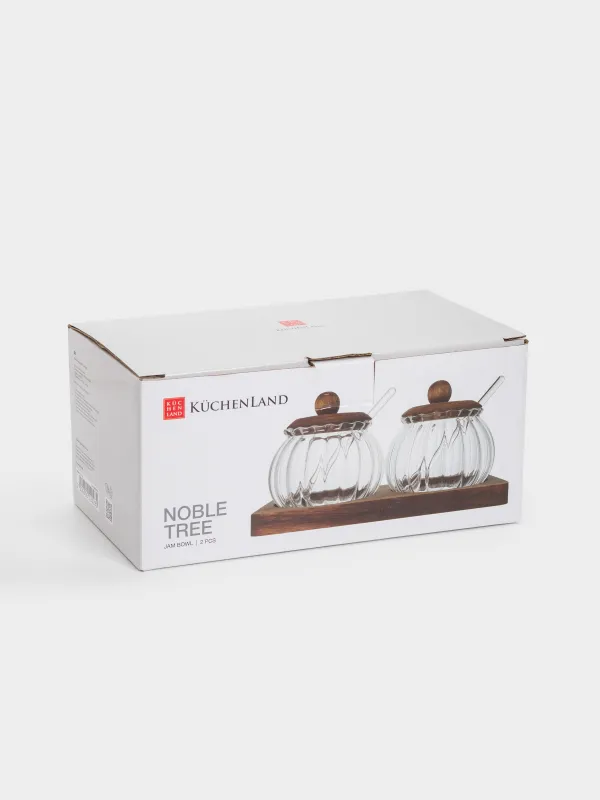 Джемге арналған ваза, 300 мл, 2 дана, қасығы бар, тұғырда, шыны/ағаш, Noble tree, image-5