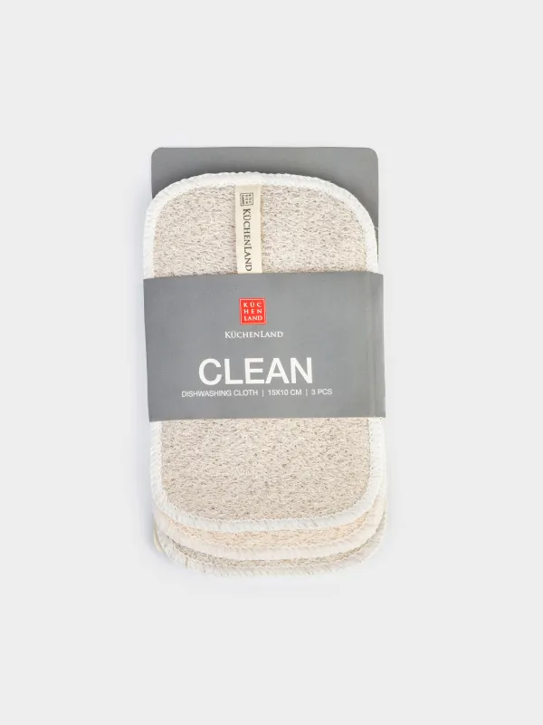 Ыдыс жууға арналған шүберек, 15x10 см, 3 дана, табиғи талшық, бежевый, Clean, image-6