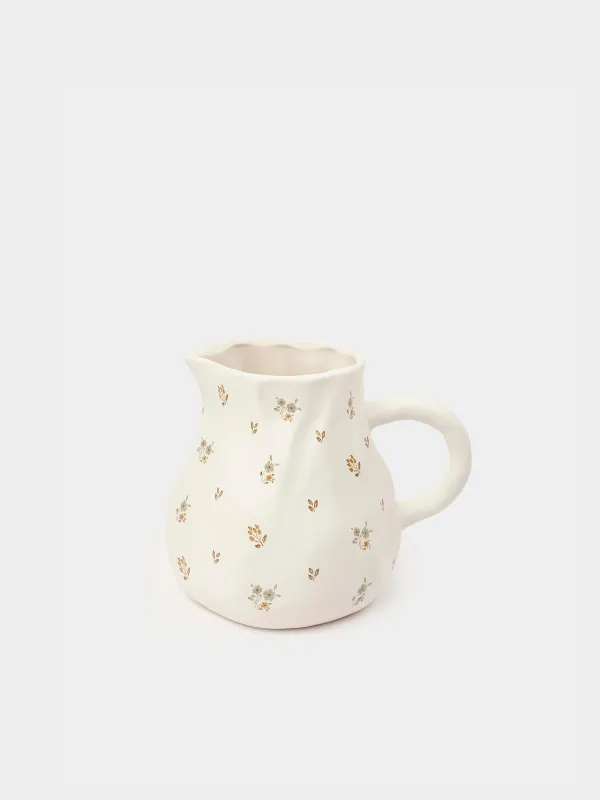 Құмыра, 1,6 л, керамика, сүт түстес, ескірген гүлдер, La flore, image-0