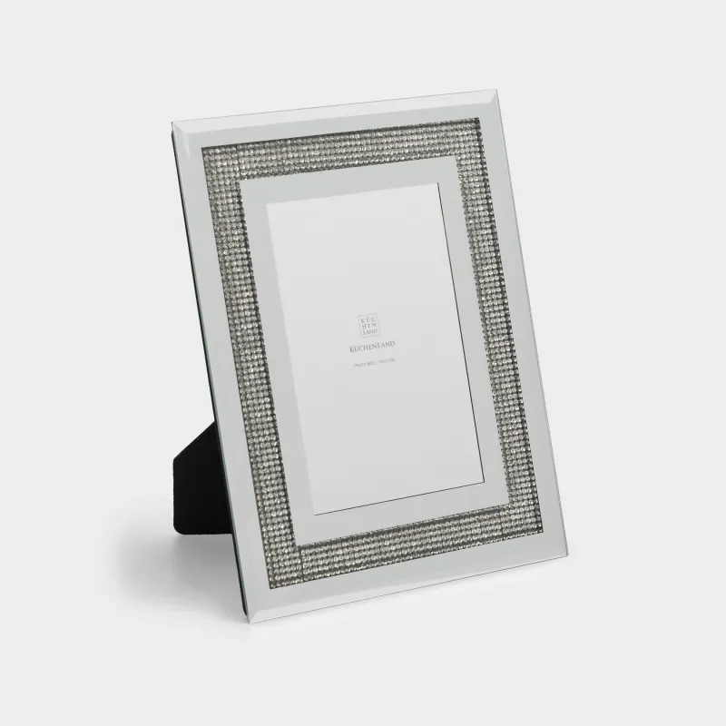 Фоторамка, 18х23 см, стекло, зеркальная, Серебристые кристаллы, Glossy crystal