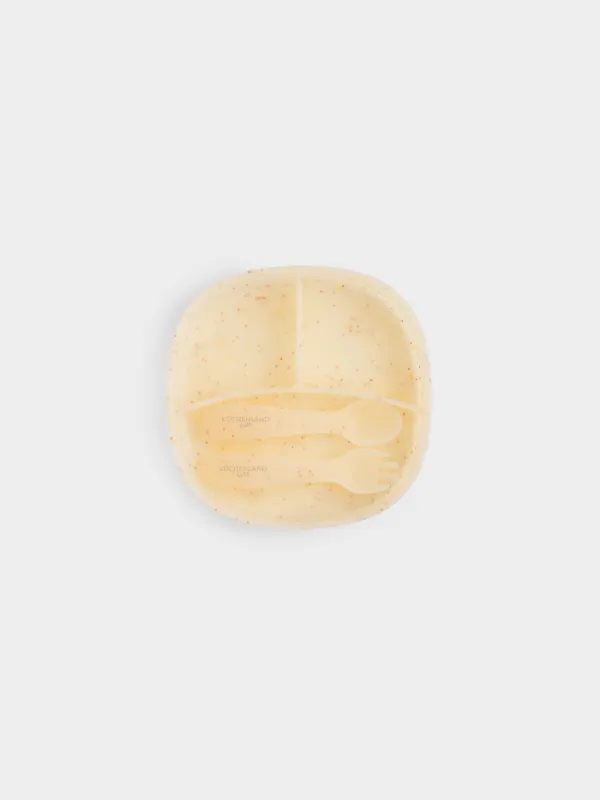 Ыдыс-аяқ жинағы, балаларға арналған, 1 адам, 3 зат, силикон, сары, Kiddy sparkle, image-0