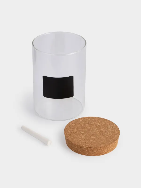 Сусымалы өнімдерге арналған банкіі, 800 мл, 2 дана, жазу өрісі, шыны Б/тығын, Clean cork, image-3