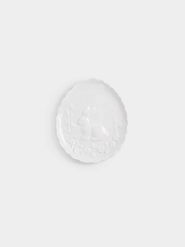 Блюдо, 20х18 см, керамика D, молочное, Яйцо, Кролик с цветами, Rabbit pattern, image-0