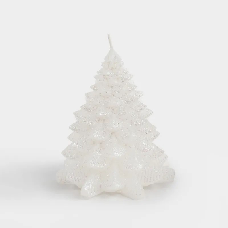 Шам, 11х13 см, жылтырақтары бар, ақ, Шырша, Fir candle