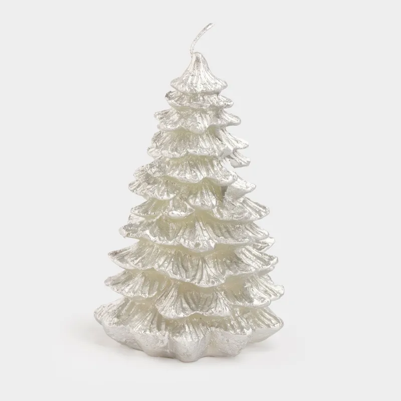 Шам, 7x12 см, жылтыр, күміс, Шырша, Fir candle