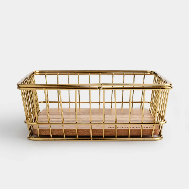 Сақтау себеті, 19х19 см, металл/ағаш, шаршы, алтын, Twist gold