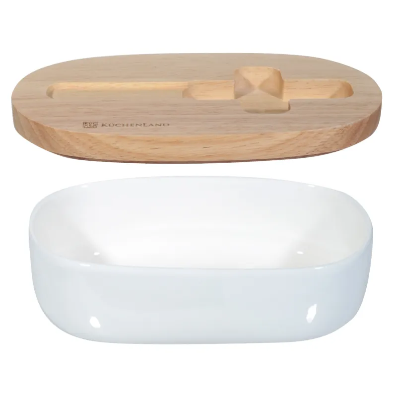 Сары май, 15 см, пышақпен, фарфор N / ағаш, сопақ, жеңіл ас үй, image-1