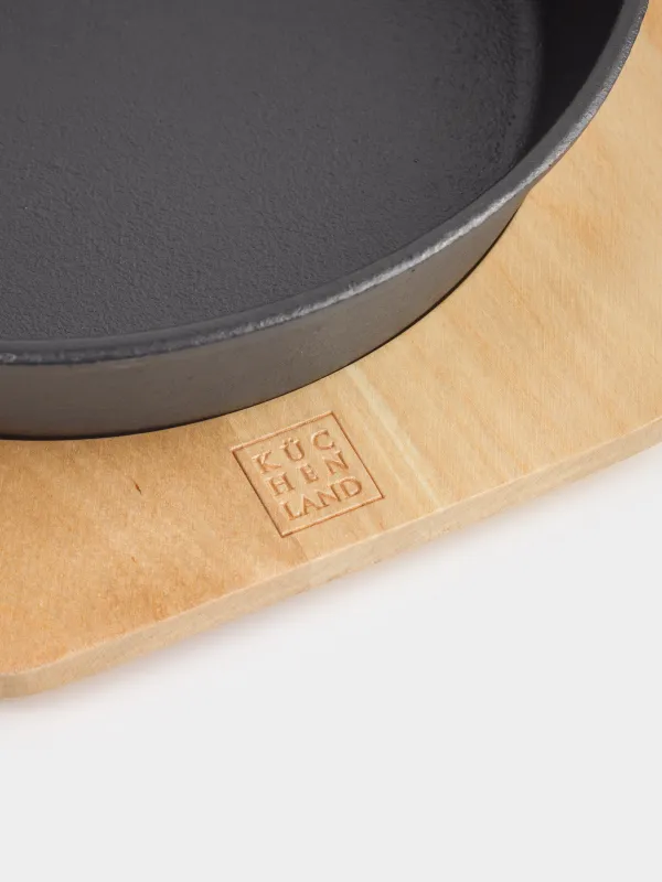 Сковорода, 20 см, на подставке, чугун/дерево, круглая, черная, Authentic, image-4