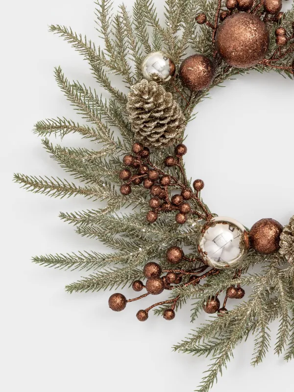 Сәндік гүл шоғы, 17/45 см, пластик/пенопласт, шампан, Қарағай инелері мен жидектер, Conifer champagne, image-2