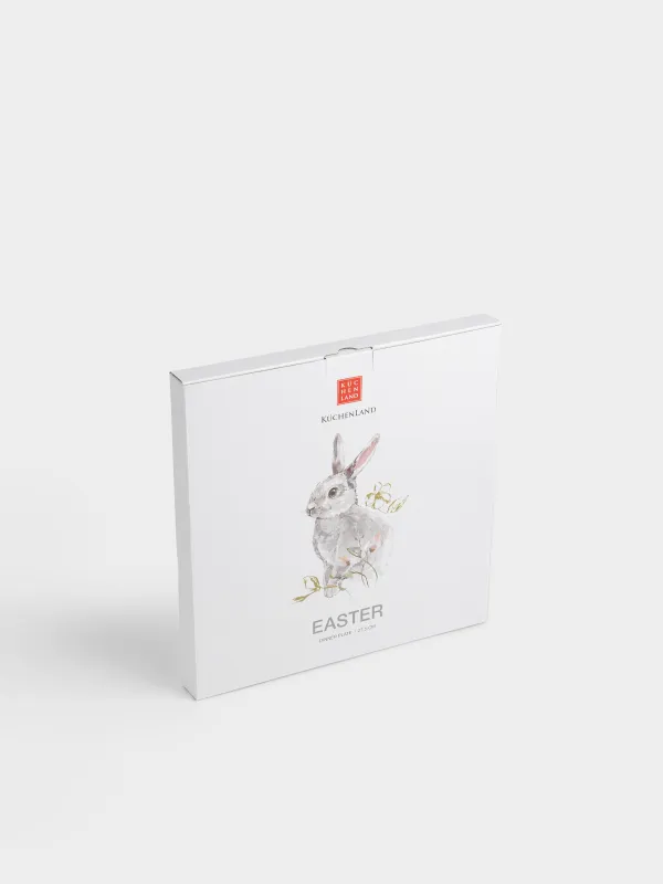 Түскі ас тәрелкесі, 28 см, фарфор F, ақ, алтын жиектері бар, Гүлдер арасындағы қоян, Easter, image-5