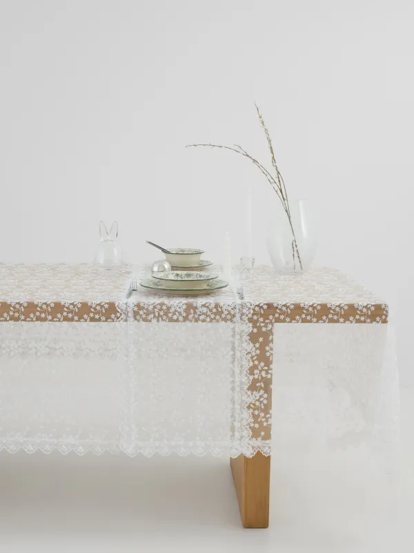 Үстел төсеніші, 40х160 см, шілтерлі, полиэстер, ақ, Шілтерлі гүлдер, Flowers lace, image-6