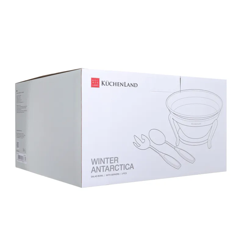 Салат ыдысы, 30х13 см, 3 пр, қасықпен/шанышқымен, тұғырда, шыны/металл, Winter antarctica, image-5