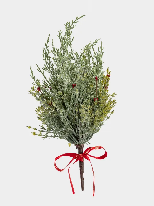 Сәндік гүл шоғы, 40 см, пластик, қою қызыл жидектері бар қылқан инелер, Conifer decor, image-0