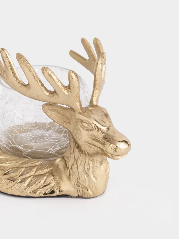 Шам ұстағыш, 9 см, шай шамына арналған, шыны/металл, алтын, Бұғы, Arctic deer, image-1