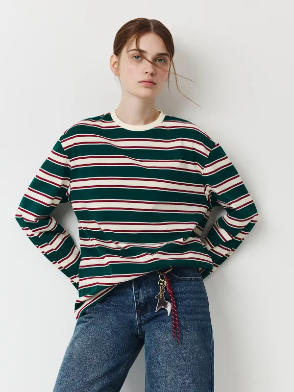 Әйелдерге арналған лонгслив, size M, мақта/полиэстер, жасыл, Жолақ, Latoya, image-3