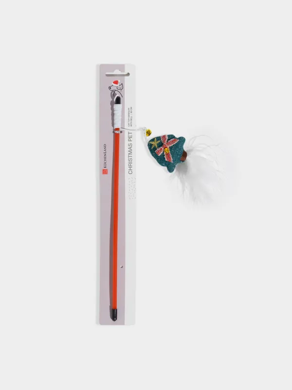 Игрушка-удочка для кошек, 90 см, с колокольчиком, пластик/полиэстер, Елка, Christmas pet, image-4