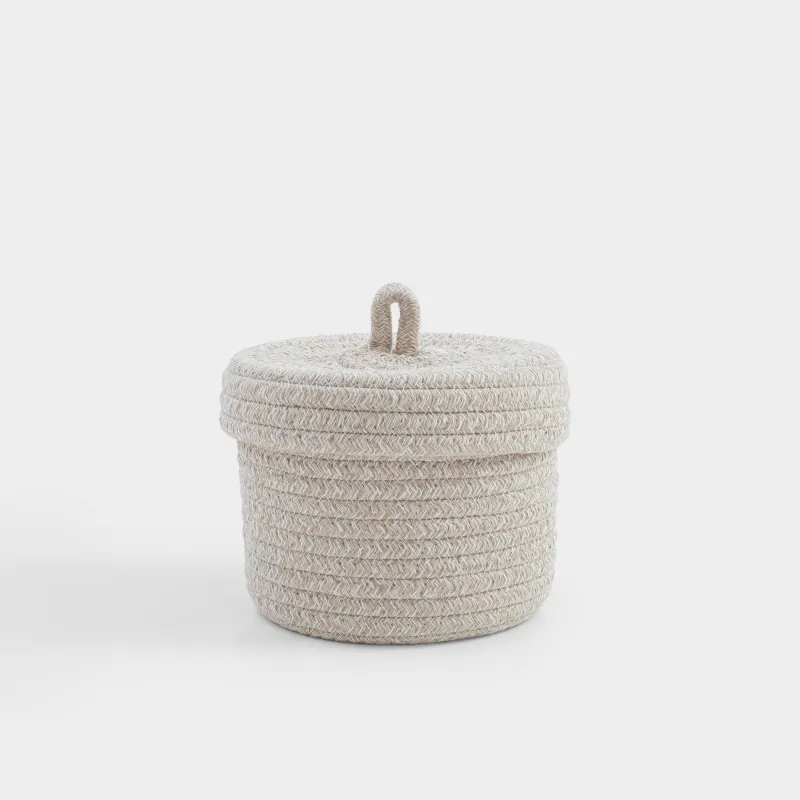 Корзина для хранения, 22x16 см, с крышкой, хлопок/полиэстер, круглая, молочная, Tote