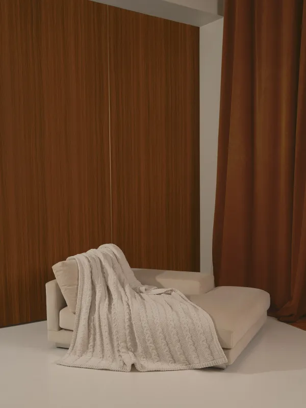 Жамылғы, 130х170 см, тоқылған, екі жақты, шенилл/шерпа, сүт түстес, Knitting, image-4