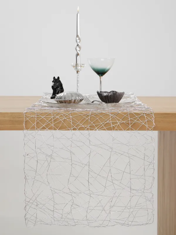 Үстел төсеніші, 40х160 см, целлюлоза/ПЭТ, күміс, Өрмекші торы, Azhur Grid, image-4