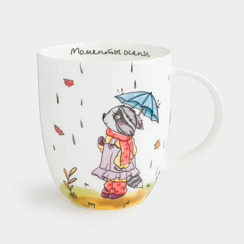 Кружка, 400 мл, фарфор F, белая, Еноты, Forest animals