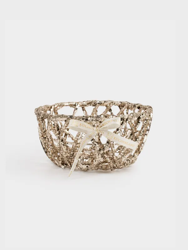 Сәндік себет, 25х20 см, тұтқалары бар, пластик/металл, дөңгелек, шампан, Frosty sparks, image-0