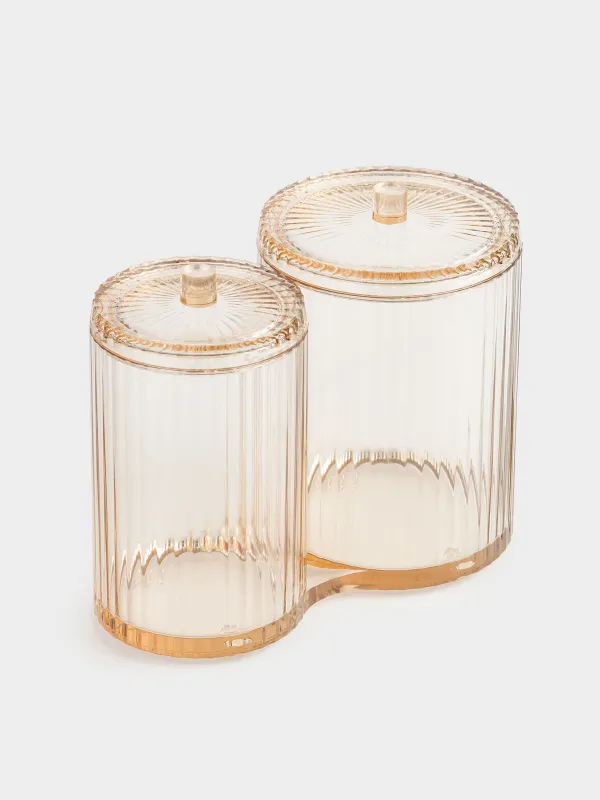 Мақта дискілеріне/таяқшаларына арналған контейнер, 11х15 см, 2 бөлім, қақпағы бар, пластик, кәріптас, Ribby color, image-1