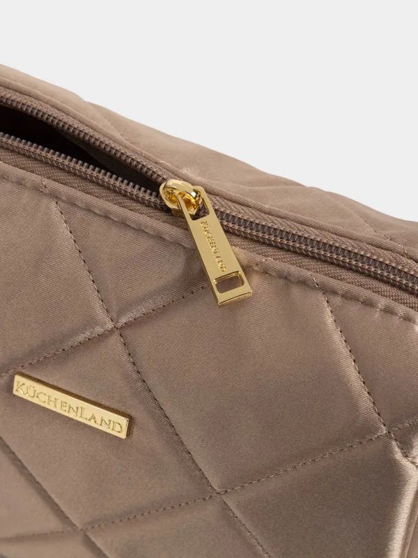 Косметикалық сөмке, 21х13 см, сырылған, сәтен, сүт түстес, Quilted silk, image-4