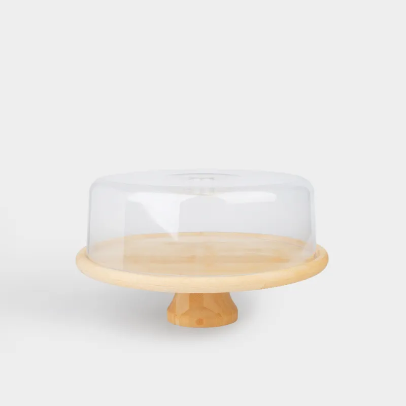 Блюдо с крышкой, 28x15 см, на ножке, бамбук/пластик, круглое, Bamboo