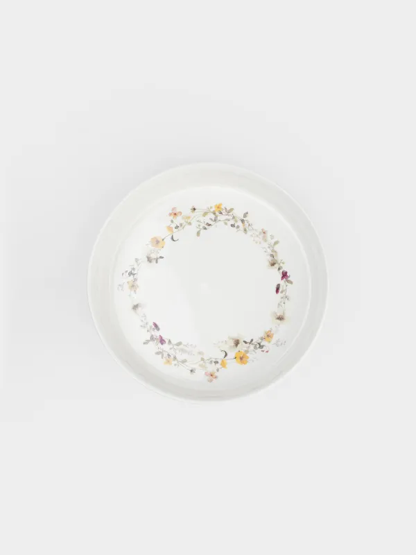 Ыдыс, 23х6 см, бүйірлері бар, фарфор N, ақ, Сары гүлдер, Floweri, image-2