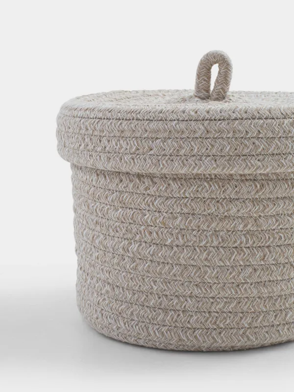 Сақтау себеті, 18х14 см, қақпағы бар, мақта/полиэстер, дөңгелек, сүт түстес, Tote, image-4